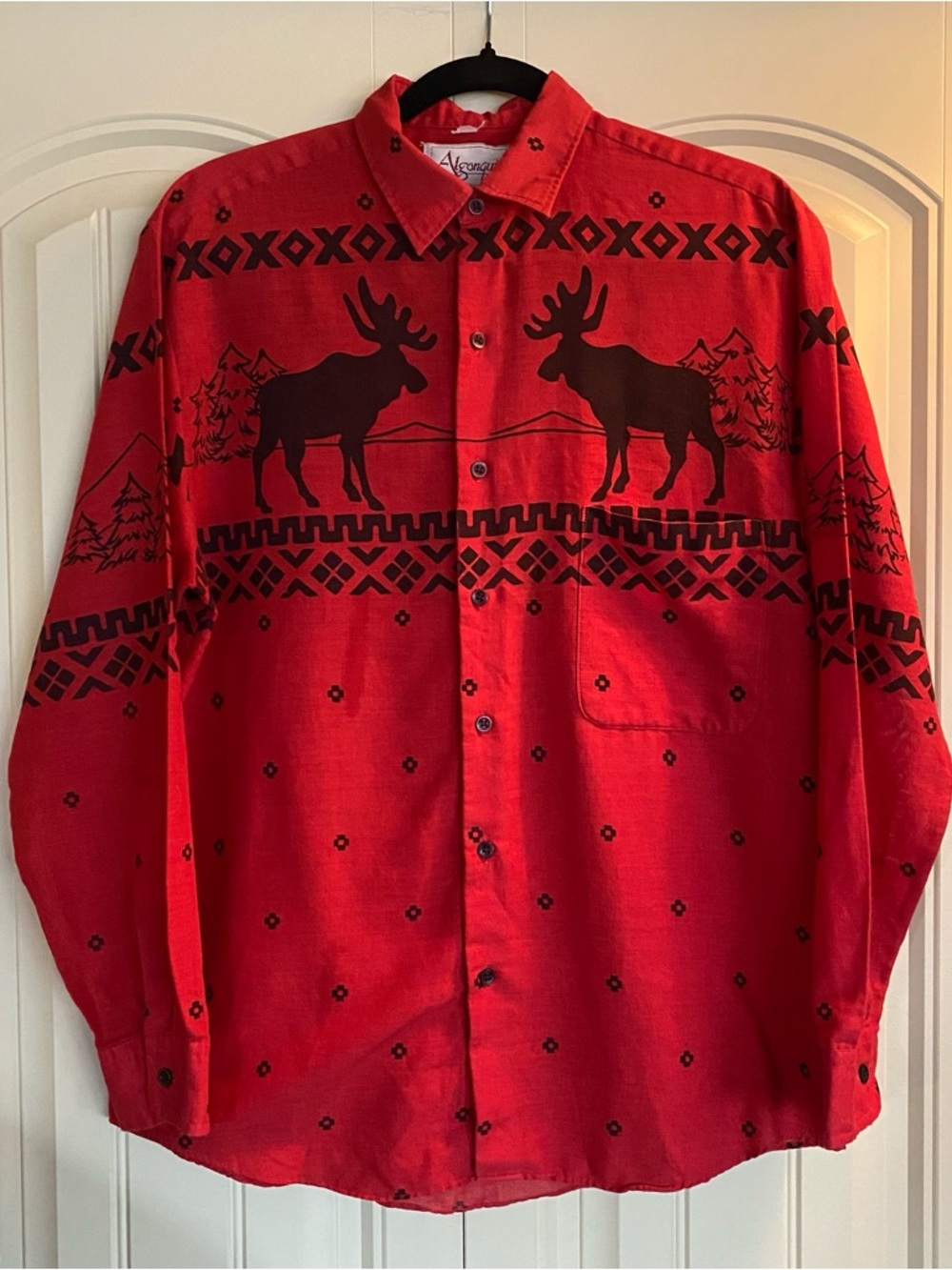 Red Moose Print Casual Button-Down Shirt
